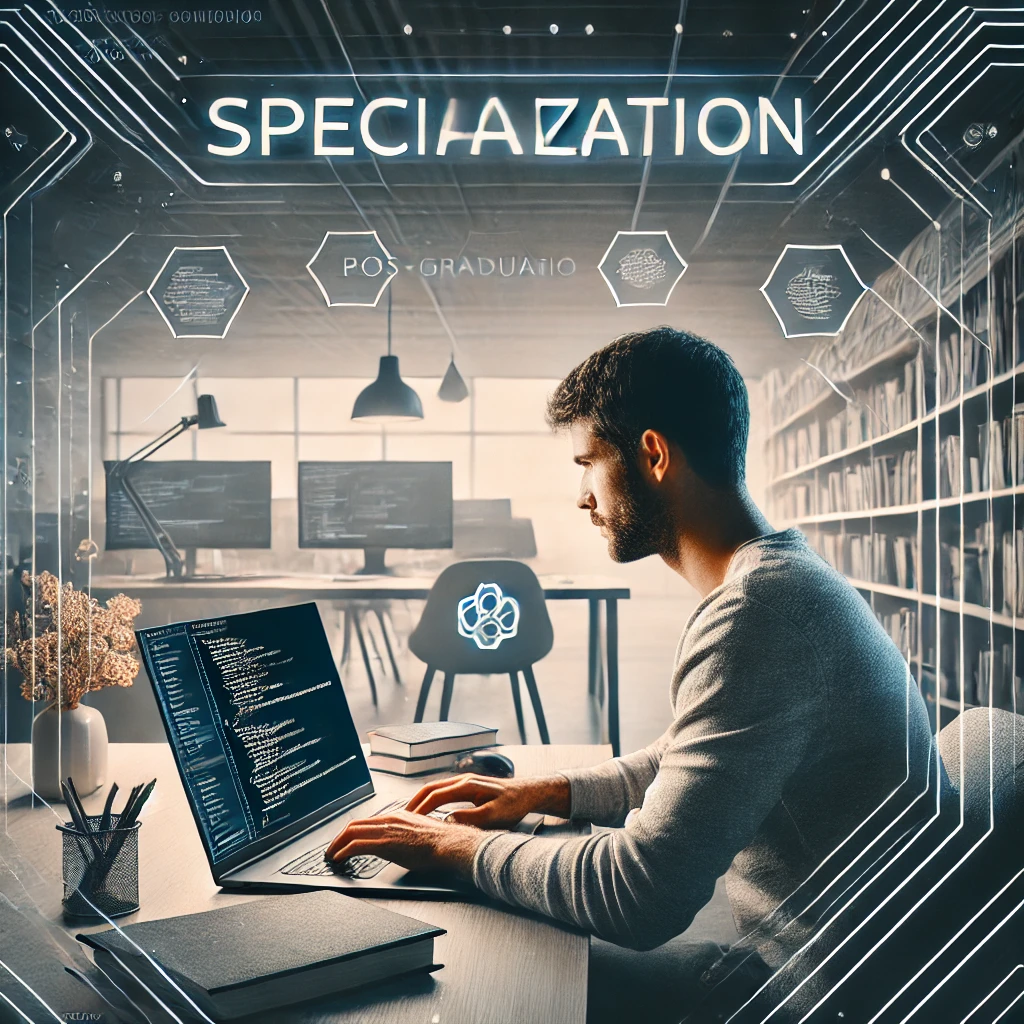 Programador trabalhando após concluir pós-graduação em tecnologia.
